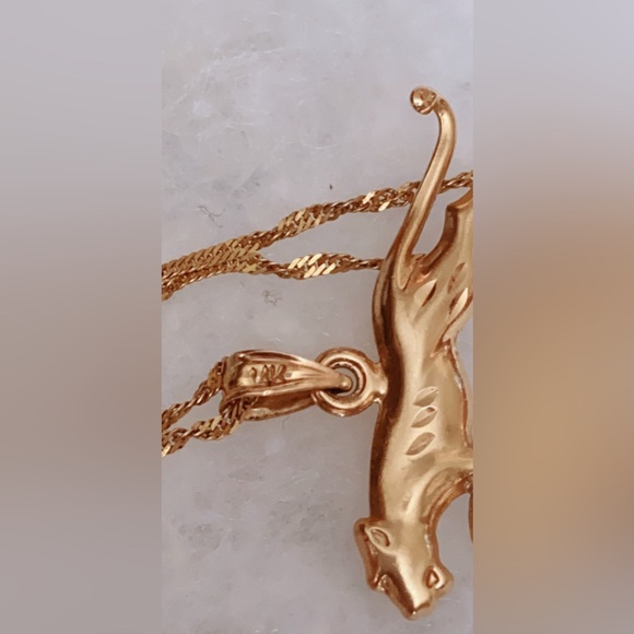 14K Yellow Gold Charm Panther Jaguar Pendant 10k chain - Picture 6 of 8